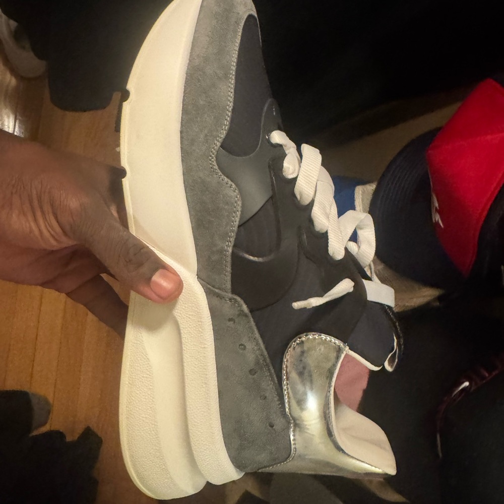 Stylish Black and Gray Sneakers with Silver Accents Brand New Never Worn